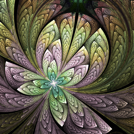 Abstract floral ornament on black background.の写真素材