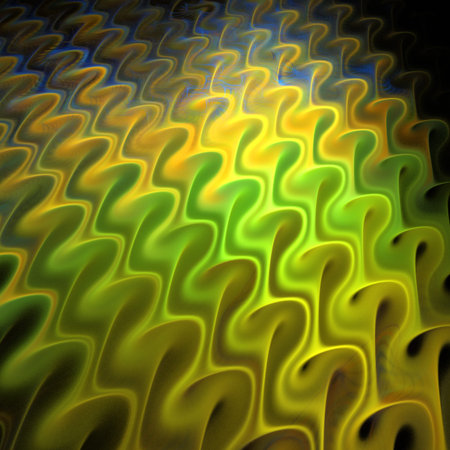 Abstract fantasy blurred waves on black background. Creative fractal design in yellow and green...