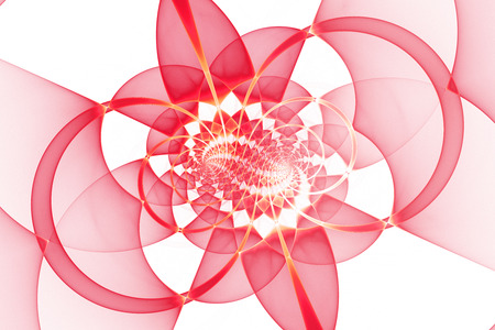 Abstract detailed geometrical ornament on white background. Fantasy fractal design in pink and red colors.の写真素材