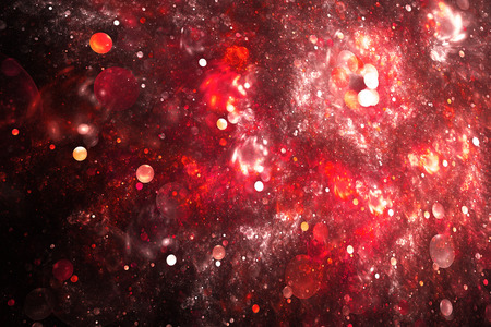 Bright galaxy. Abstract colorful red and pink drops on black background. Fantasy fractal texture for postcards or t-shirts.の写真素材