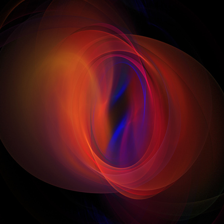 Abstract fantasy color splash on black background. Swirling red, blue and orange fractal shape. 3D renderingの写真素材