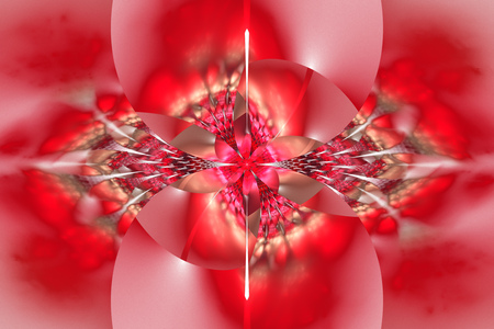 Abstract glowing colorful red flower on white background. Fantasy fractal design for posters, wallpapers, postcards or t-shirts. Digital art. 3D rendering.の写真素材