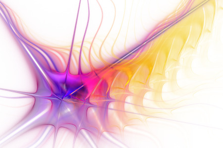 Abstract colorful exotic flower on white background. Fantasy yellow, orange, pink and purple fractal design for posters, wallpapers or t-shirts. Digital art. 3D rendering.の写真素材