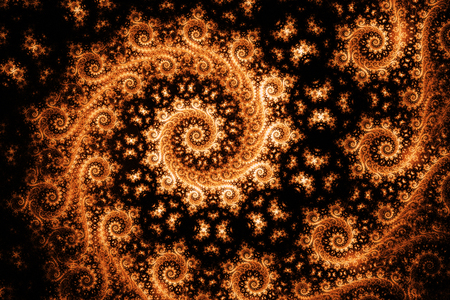 Abstract fantasy glowing spiral on black background. Computer-generated fractal in beige and orange colors.の写真素材