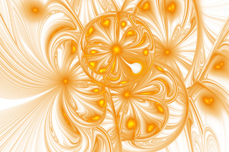 Stylized golden flowers. Abstract intricate ornament on white background. Fantasy detailed fractal texture. Digital art. 3D rendering.の写真素材