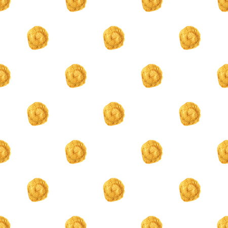 Abstract hand painted golden acrylic polka dot on white background. Seamless pattern for wallpapers or textile. Minimalistic design.の写真素材