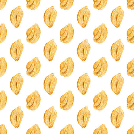 Abstract hand painted golden acrylic strokes on white background. Seamless pattern for wallpapers or textile. Minimalistic design.の写真素材