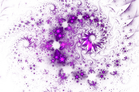 Abstract swirly purple ornament on white background. Fantasy fractal design. Digital art. 3D rendering.の写真素材