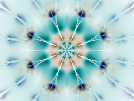 Exotic flower in blue and brown colors. Abstract mandala. Fantasy fractal art. 3D rendering.の写真素材