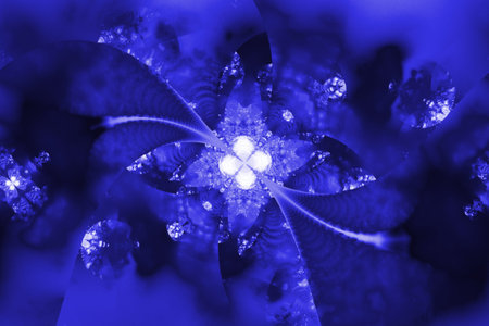 Abstract exotic crystal flower. Fantasy fractal design in royal blue and black colors. Digital art. 3D rendering.の写真素材