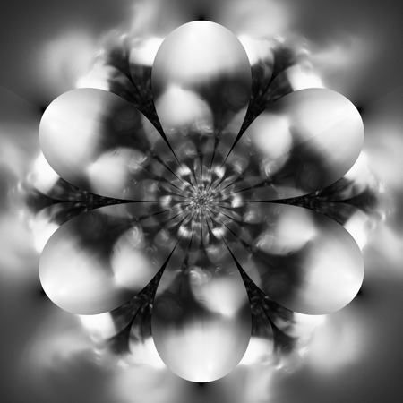 Abstract exotic flower. Psychedelic mandala design in black and white colors. Fantasy fractal art. 3D rendering.の写真素材