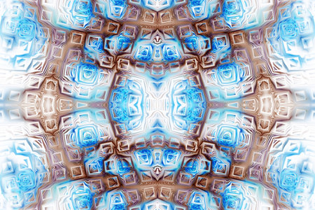 Abstract intricate symmetrical ornament in blue and brown colors. Seamless fractal texture. Digital...