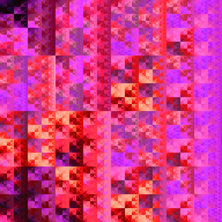 Abstract geometric background. Psychedelic fractal design in bright pink, red and orange colors. Digital art. 3D rendering.の写真素材