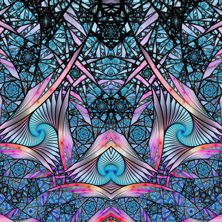 Abstract intricate blue and pink mosaic ornament. Fantasy fractal background. Digital art. 3D...