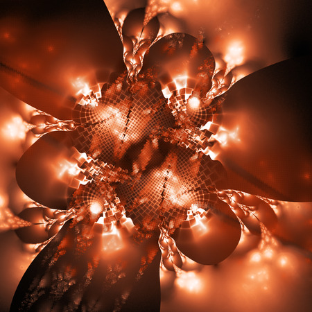 Exotic orange flower. Abstract asymmetrical floral design. Fantasy fractal art. 3D rendering.の写真素材