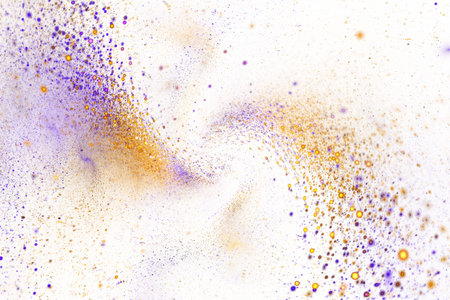 Abstract purple and golden sparkles on white background. Fantastic fractal texture. Digital art. 3D...