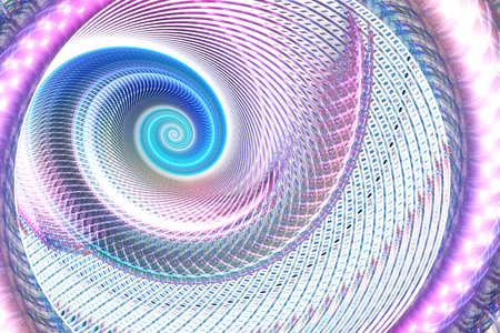 Mosaic spiral. Abstract intricate asymmetrical background in violet and blue colors. Psychedelic fractal texture. Digital art. 3D rendering.の写真素材