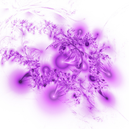 Abstract glossy purple shapes on white background. Fantasy fractal design. Psychedelic digital art. 3D rendering.の写真素材