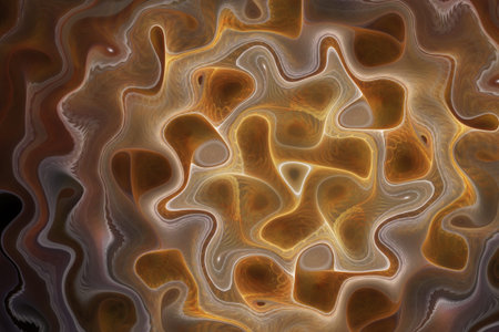 Abstract brown and golden waves. Psychedelic fractal texture. Digital art. 3D rendering.