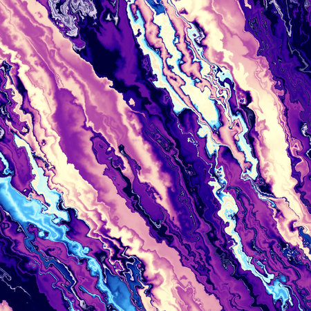 Abstract colorful chaotic zigzag pattern. Fantasy blue, purple, beige, pink and black waves. Digital...