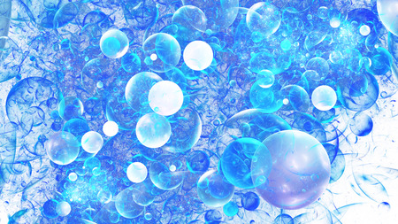 Abstract blue drops. Close-up view. Digital fractal art. 3D rendering.の写真素材