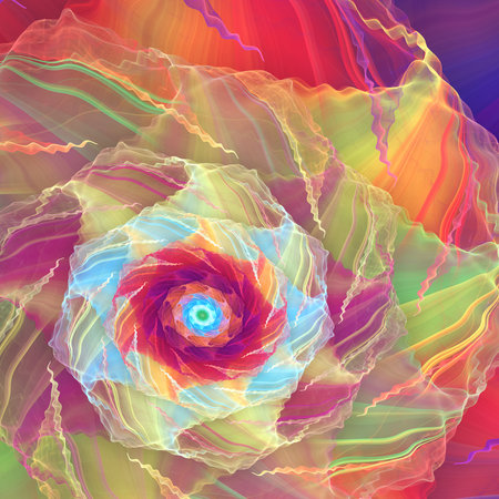 Abstract exotic rainbow flower. Close-up view. Fantasy fractal design. Psychedelic digital art. 3D...