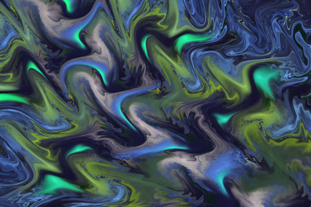 Abstract colorful blue and green wavy texture. Fantasy fractal background. Digital art. 3D...