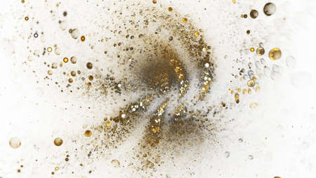 Abstract golden sparkling bubbles. Holiday background. Digital fractal art. 3d rendering.の写真素材
