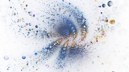 Abstract golden and blue sparkling bubbles. Holiday background. Digital fractal art. 3d rendering.