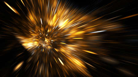 Abstract holiday background with blurred rays and sparkles. Beautiful golden light effect. Digital fractal art. 3d rendering.の写真素材