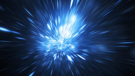 Abstract holiday background with blurred rays and sparkles. Beautiful blue light effect. Digital...