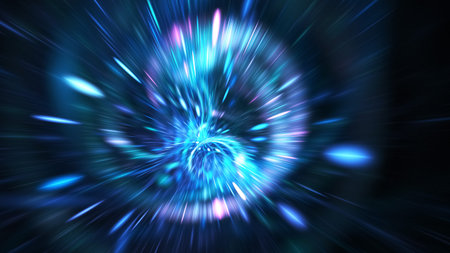 Abstract holiday background with blurred rays and sparkles. Beautiful blue light effect. Digital...