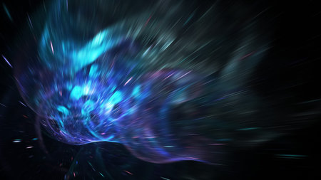 Abstract holiday background with blurred blue rays and sparkles. Fantastic light effect. Digital...