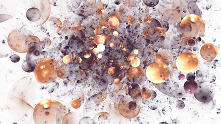 Abstract shiny bronze bubbles. Digital fractal art. 3D rendering.