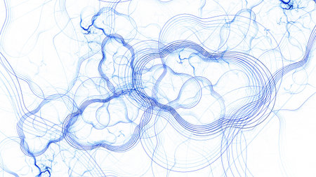 Abstract blue swirly lines. Digital fractal art. 3D rendering.