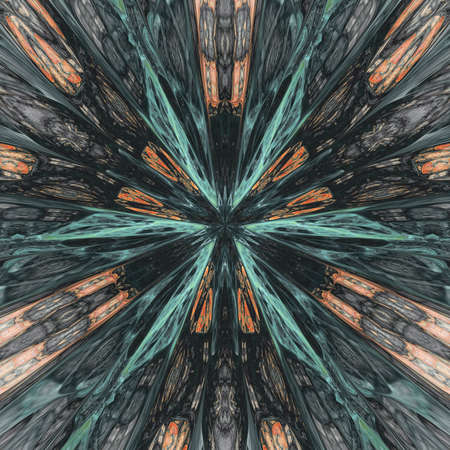Abstract intricate symmetrical gray and orange ornament. Fantastic fractal mandala. Psychedelic digital art. 3d rendering.の写真素材