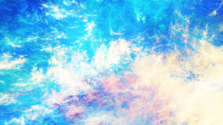 Abstract blue and yellow surreal clouds. Expressive brush strokes. Fractal background. 3d rendering.