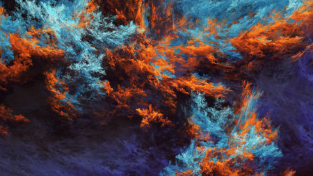 Abstract blue and orange fantastic clouds. Colorful fractal background. Digital art. 3d rendering.