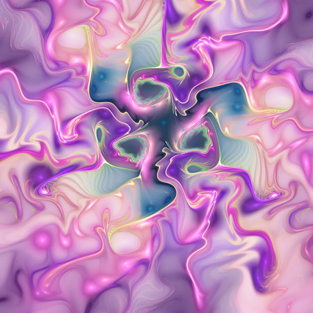 Abstract blue and violet glossy zigzag pattern. Digital fractal art. 3d rendering.