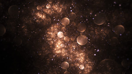 Abstract golden sparkles. Fantasy holiday background. Digital fractal art. 3d rendering.