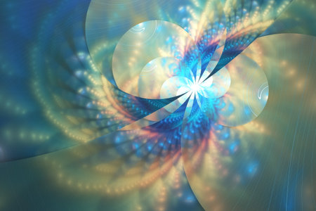 Abstract exotic golden and blue flower. Close up view. Fantasy fractal design. Psychedelic digital...