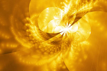 Abstract exotic golden flower. Close up view. Fantasy fractal design. Psychedelic digital art. 3D rendering.の写真素材