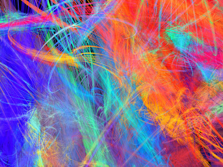 Abstract blue and red chaotic shapes. Colorful fractal background. Digital art. 3d rendering.