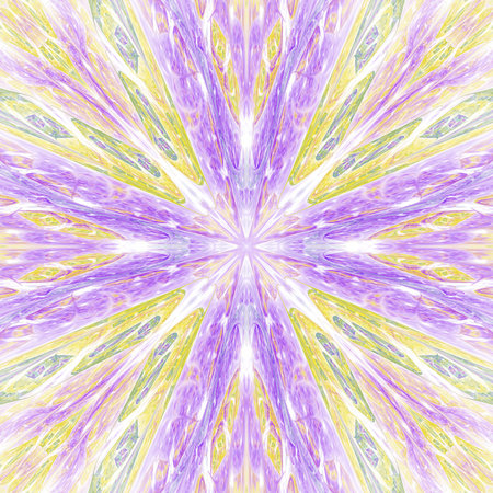 Abstract intricate symmetrical yellow and violet ornament. Fantastic fractal mandala. Psychedelic...