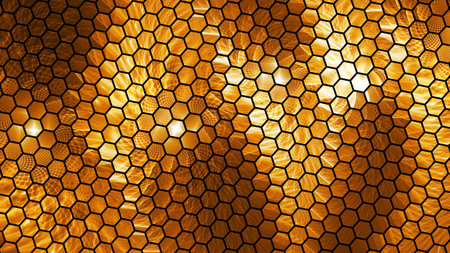 Abstract shiny geometric background. Luxurious golden glitter. Digital fractal art. 3d rendering.