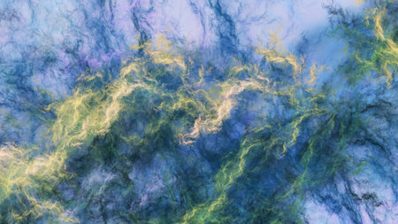 Abstract blue and green fantastic clouds. Colorful fractal background. Digital art. 3d rendering.