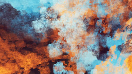 Abstract blue and orange fantastic clouds. Colorful fractal background. Digital art. 3d rendering.の写真素材