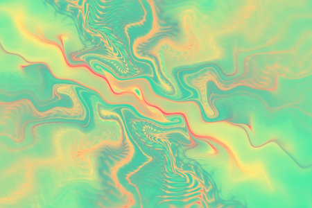 Abstract colorful green and yellow wavy texture. Fantasy fractal background. Digital art. 3D...