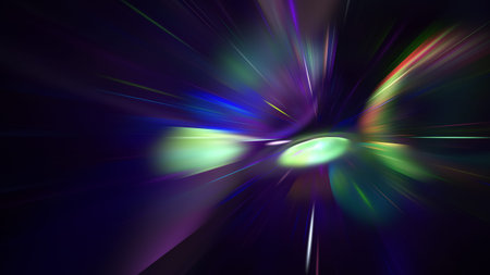 Abstract holiday background with blurred rays and sparkles. Fantastic blue and green light effect....