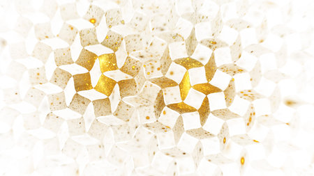 Abstract geometric background with blurred golden sparkles. Fantastic light effect. Digital fractal...